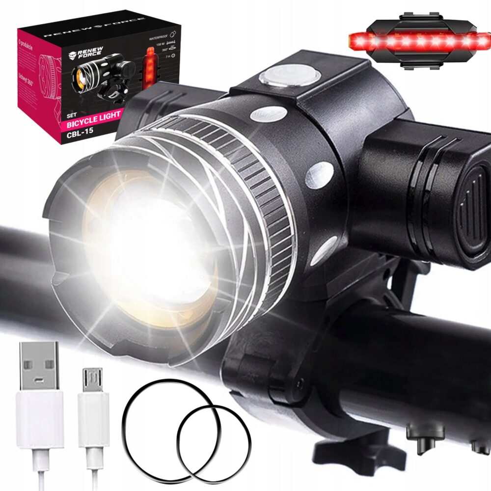 Ultra Strong LED Bike Light for USB + Rear Light - CE Manufacturer code OKRĄGŁA REGULOWANA PROSTY MONTAŻ NA ROWER