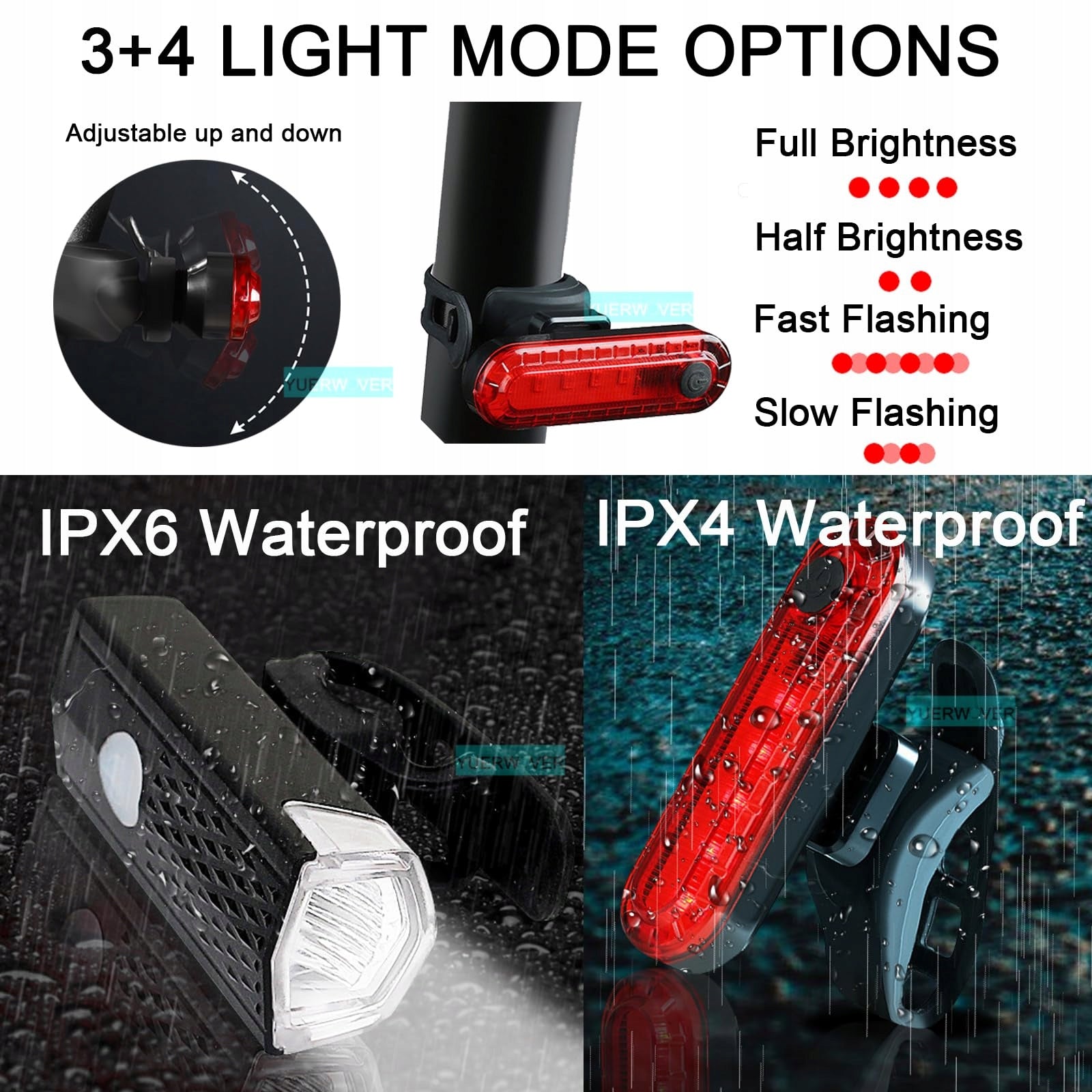 Ultra bright rechargeable bicycle lights, front and rear headlights Model ony-alg-032