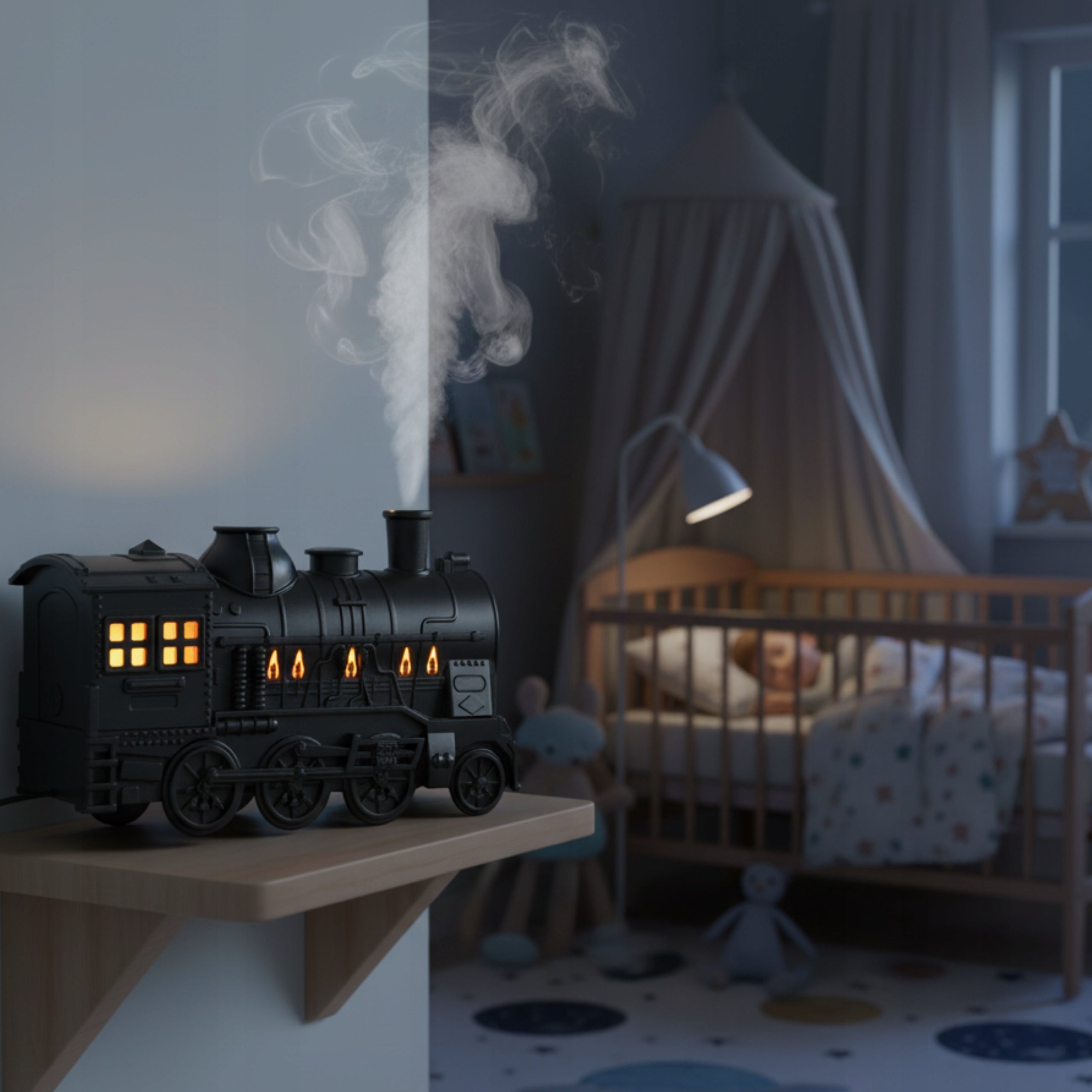 Ultrasonic Air Humidifier Diffuser TRAIN Locomotive with Remote Control 0,3l Dominant color black