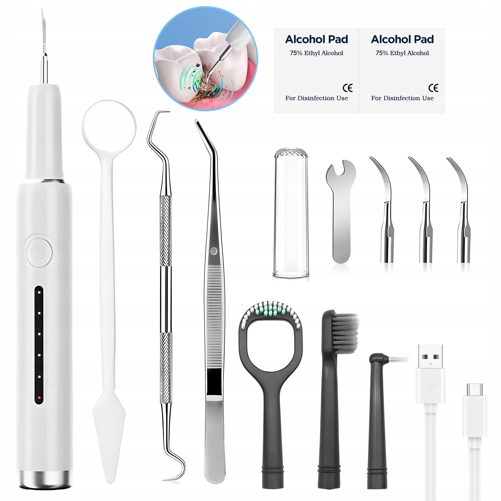 Ultrasonic Dental Scaler - 3 modes for removing tartar High-Intense Light