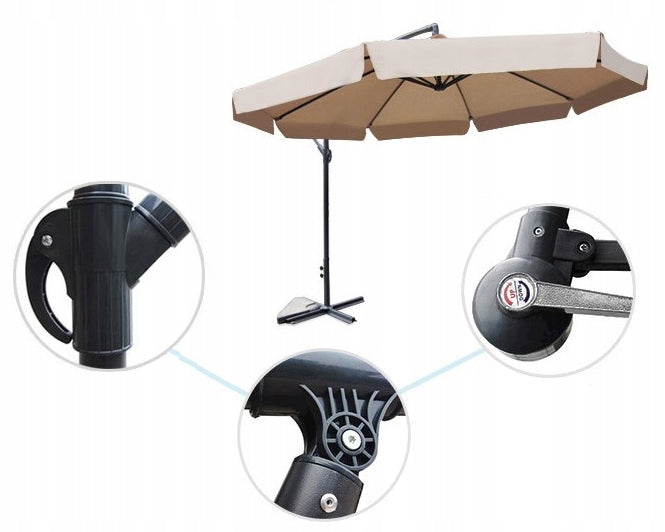 Umbrella 350cm Garden FOLDING WITH BOOM valance LARGE BEIGE LIGHT Packaging status original