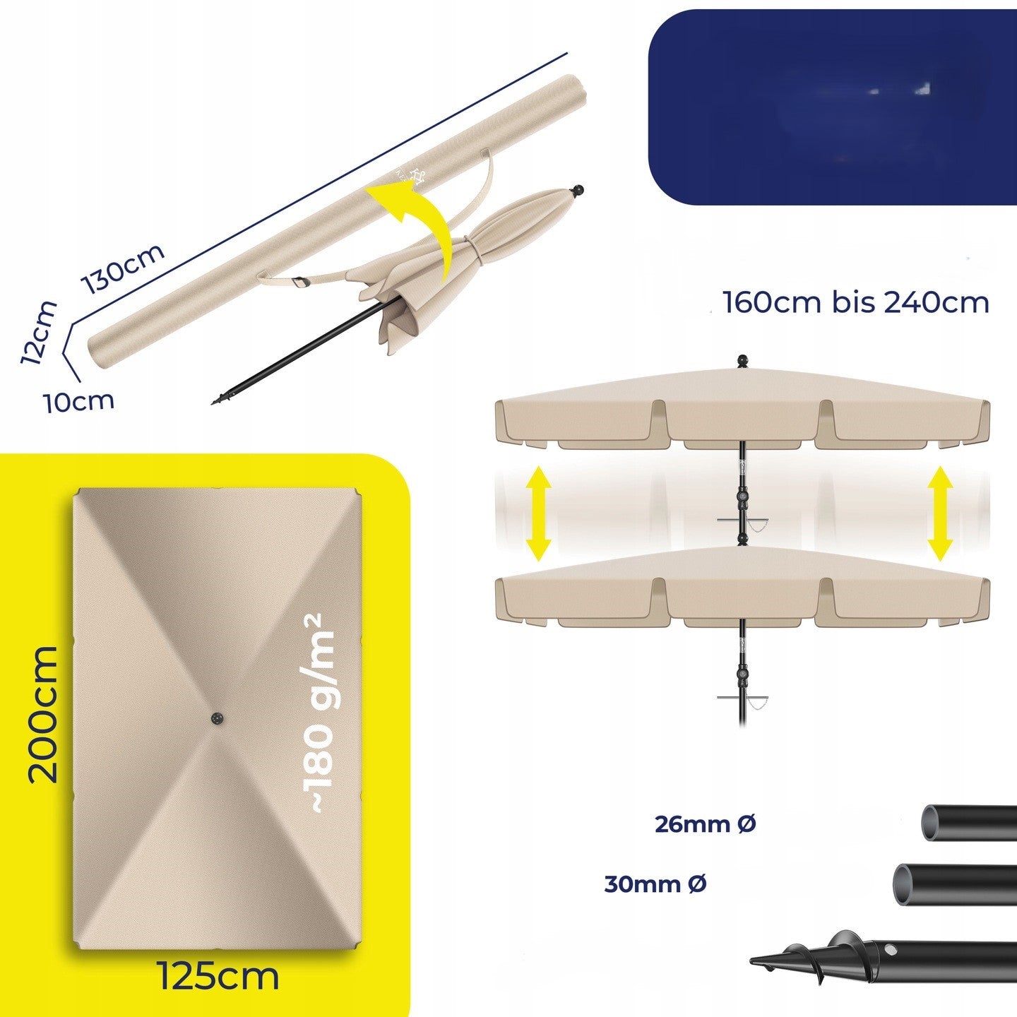 Umbrella BEIGE GARDEN CAMPING TERRACE 250 x 245 cm Manufacturer code 4260729115065