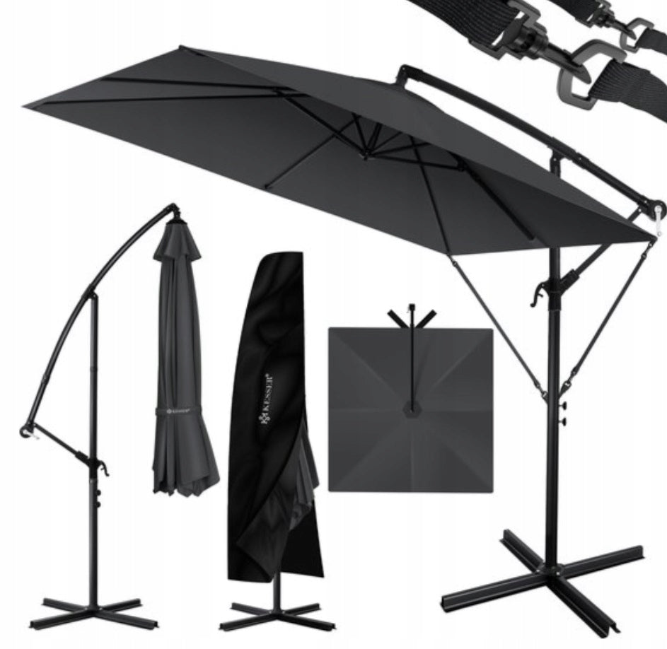 Umbrella with boom grey rectangular sunshade with garden cover