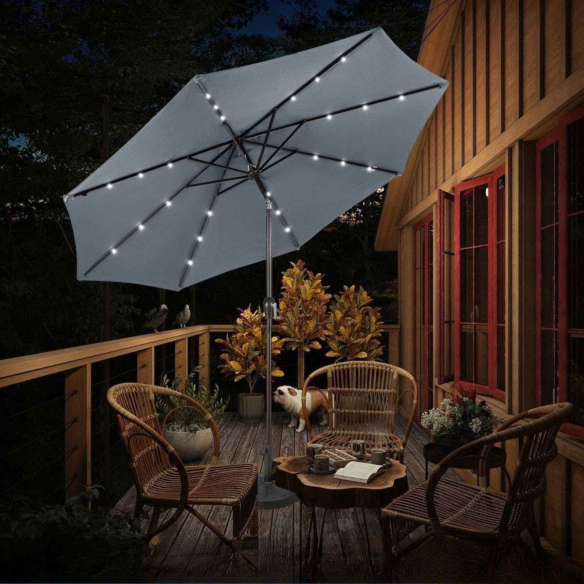 Umbrella with lighting Costway grey 300 x 253 cm Diameter/width 300 cm