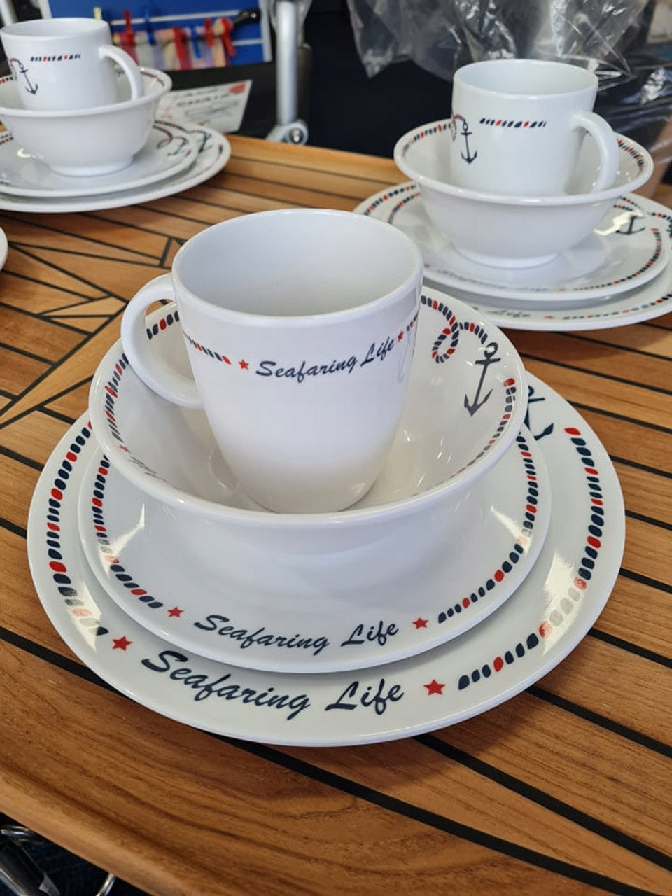 Unbreakable Melamine Dish Dinnerware Set MARINE ANCHOR 8 Pcs for Yacht