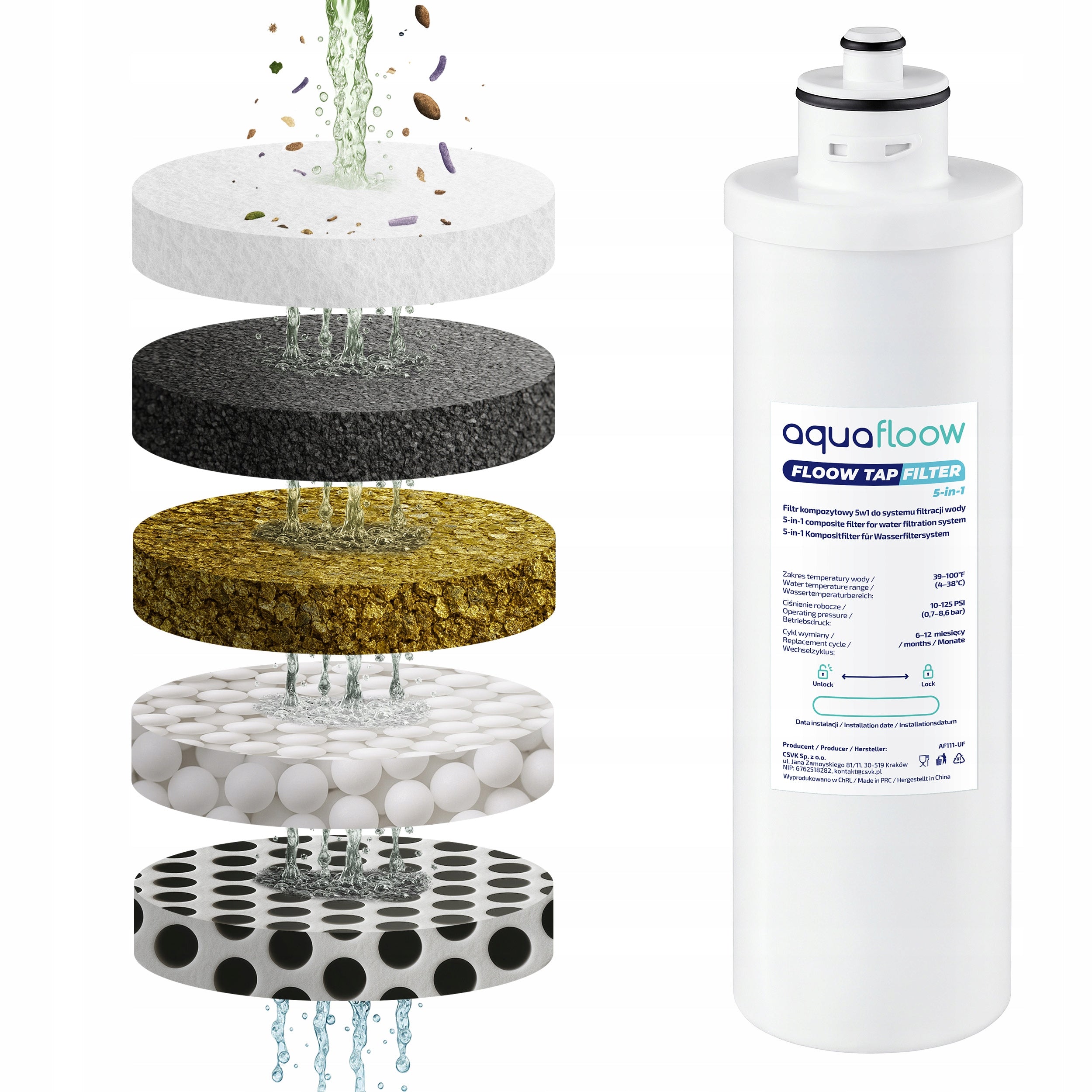 Undersink filter AquaFloow 5in1 - carbon, REDOX, nonwoven fabric, chlorine removal Manufacturer code AF111-UF