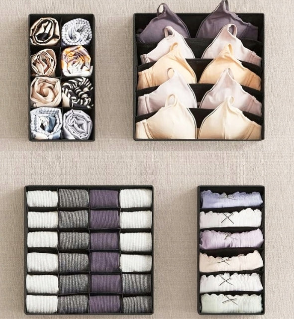 Underwear Organizers for Drawer, Closets in Black - 4 Pieces Kind drawer organizer