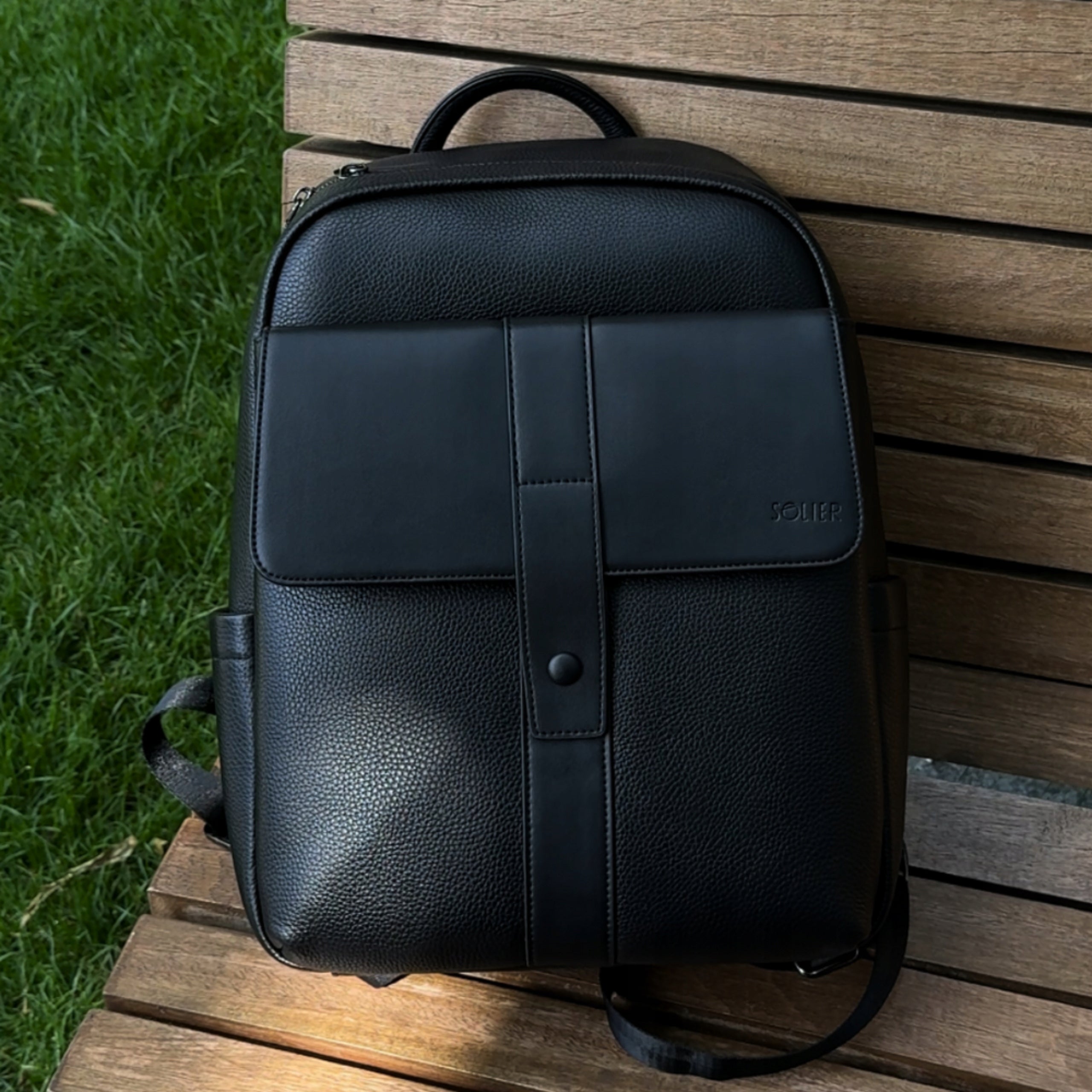 Unisex Leather City Backpack for Work Black For Laptop SOLIER Brand Solier