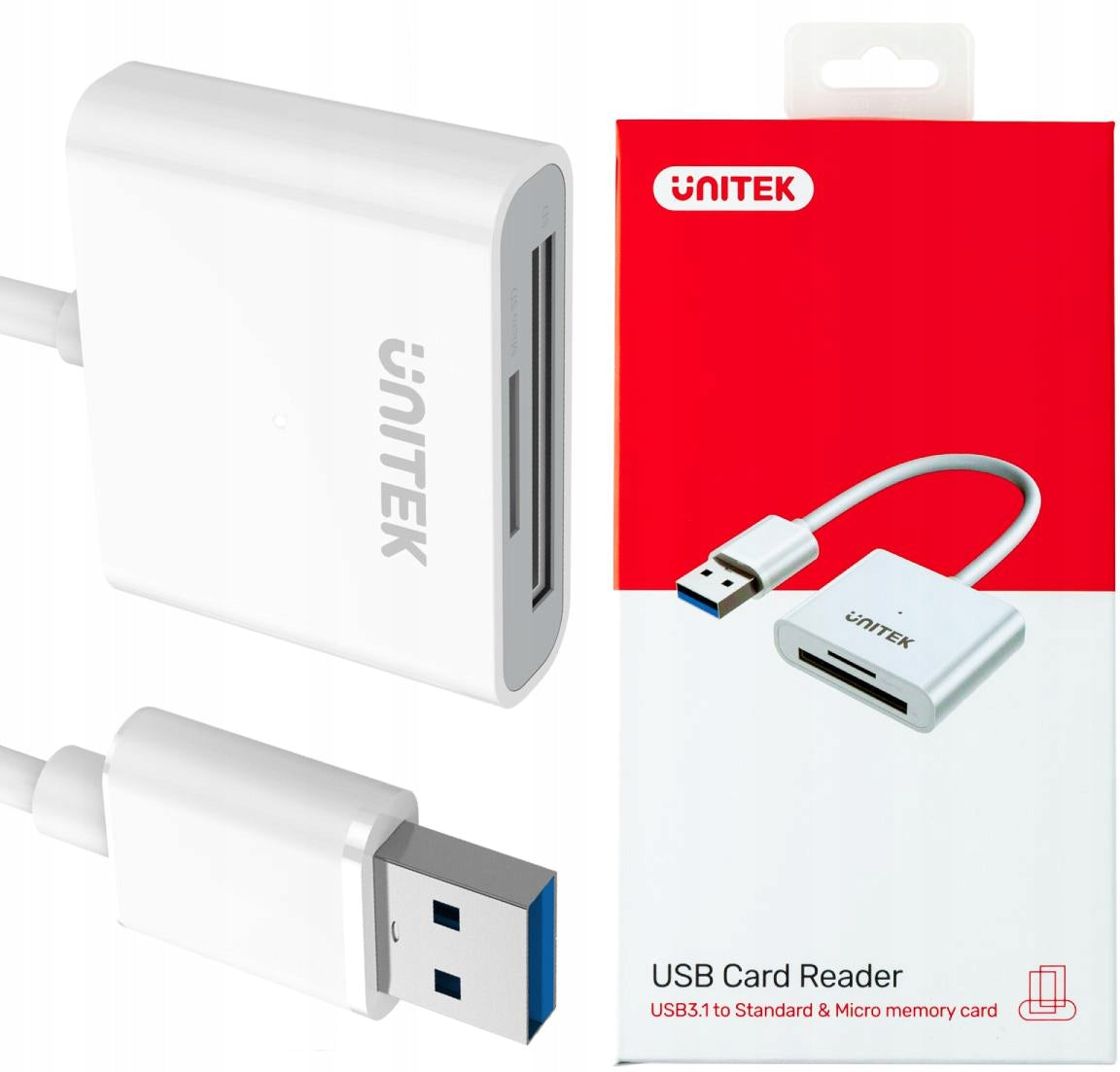 Unitek Y-9321 USB 3.0 SD/microSD MEMORY CARD READER READ FROM 2 CARDS