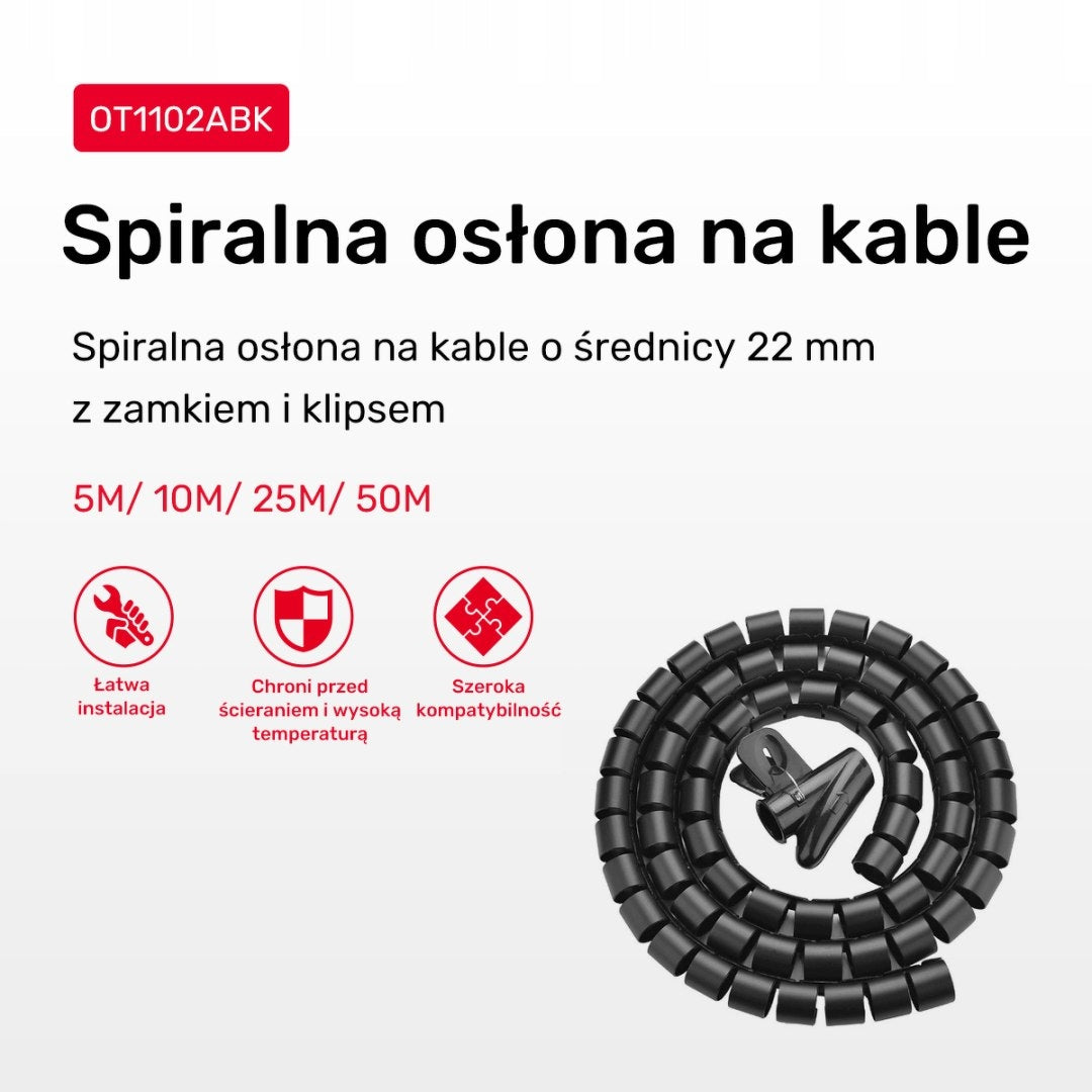 Unitek spiral cable organizer, 50 meters, 22 mm in diameter, black Brand Unitek
