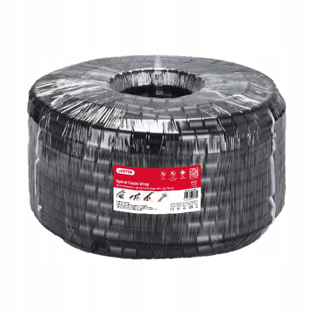 Unitek spiral cable organizer, 50 meters, 22 mm in diameter, black
