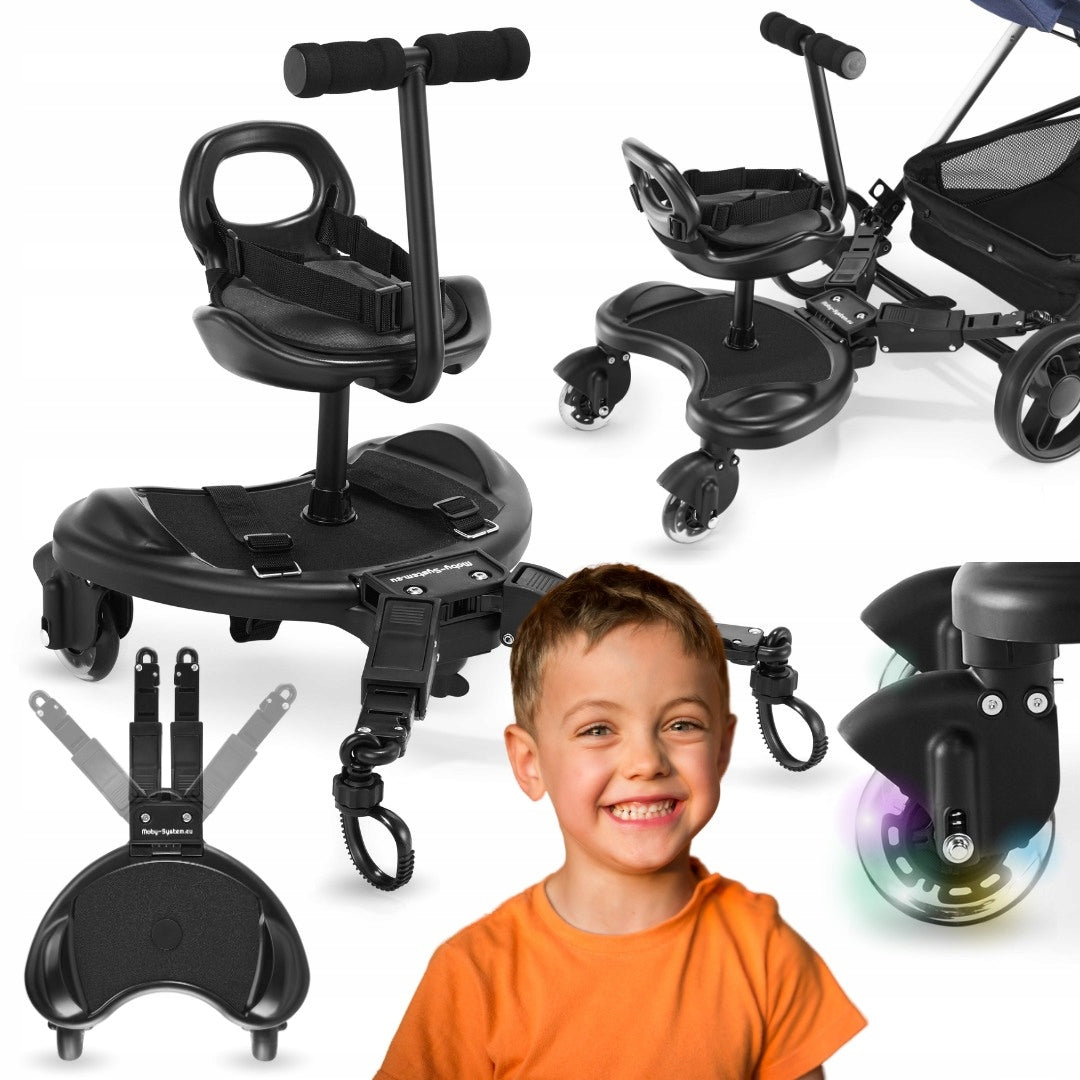 Universal 2in1 Stroller Attachment with Seat Glowing LED Wheels Folding