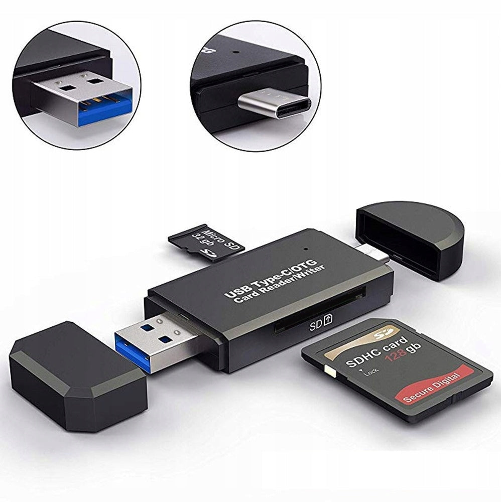 Universal 3in1 USB / microUSB / USB-C to SD and microSD memory card reader
