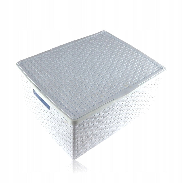 Universal Cabinet Organizer Basket Container with Handles Lid WHITE