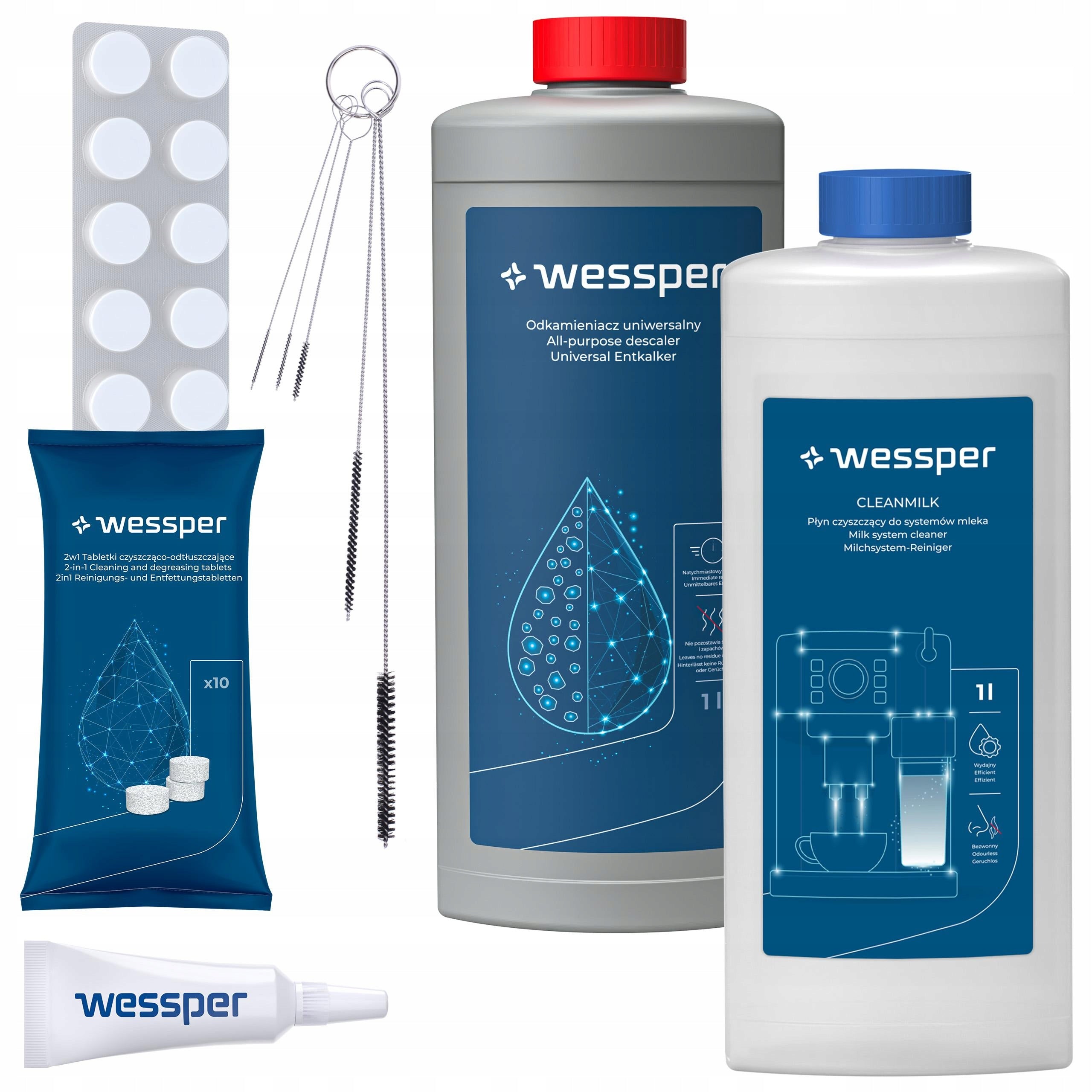 Universal cleaning kit for milk circulation liquid descaler machine