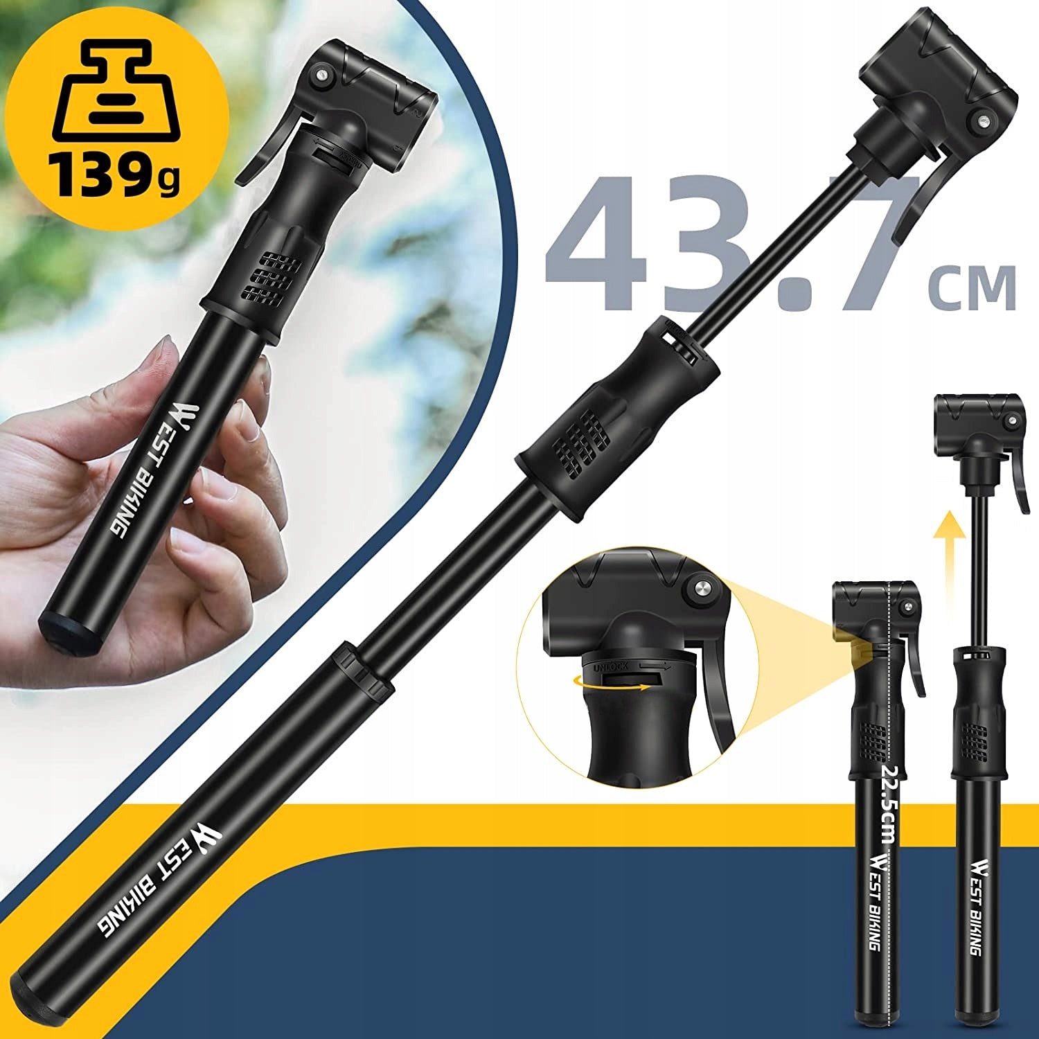 Universal mini bicycle pump for bicycle ball frame manual hose Alogy Brand Alogy
