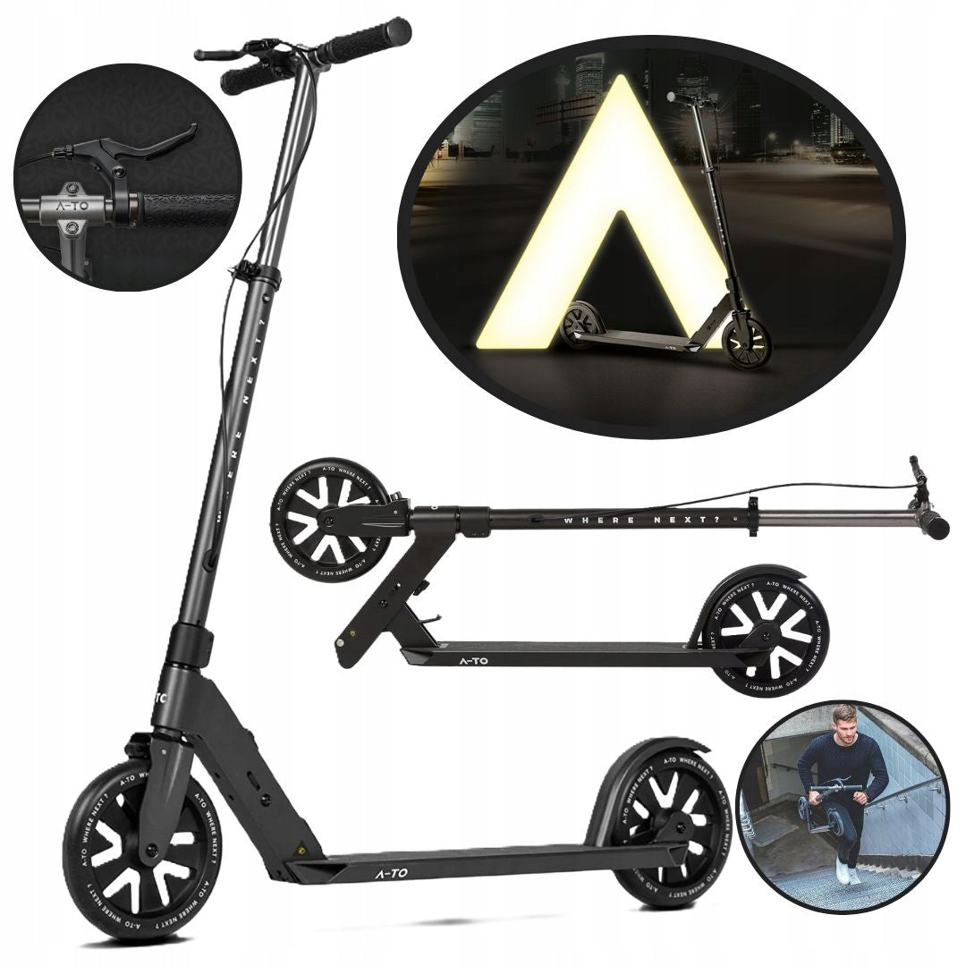 Universal scooter A-TO large wheels 20cm hand brake foot black mat
