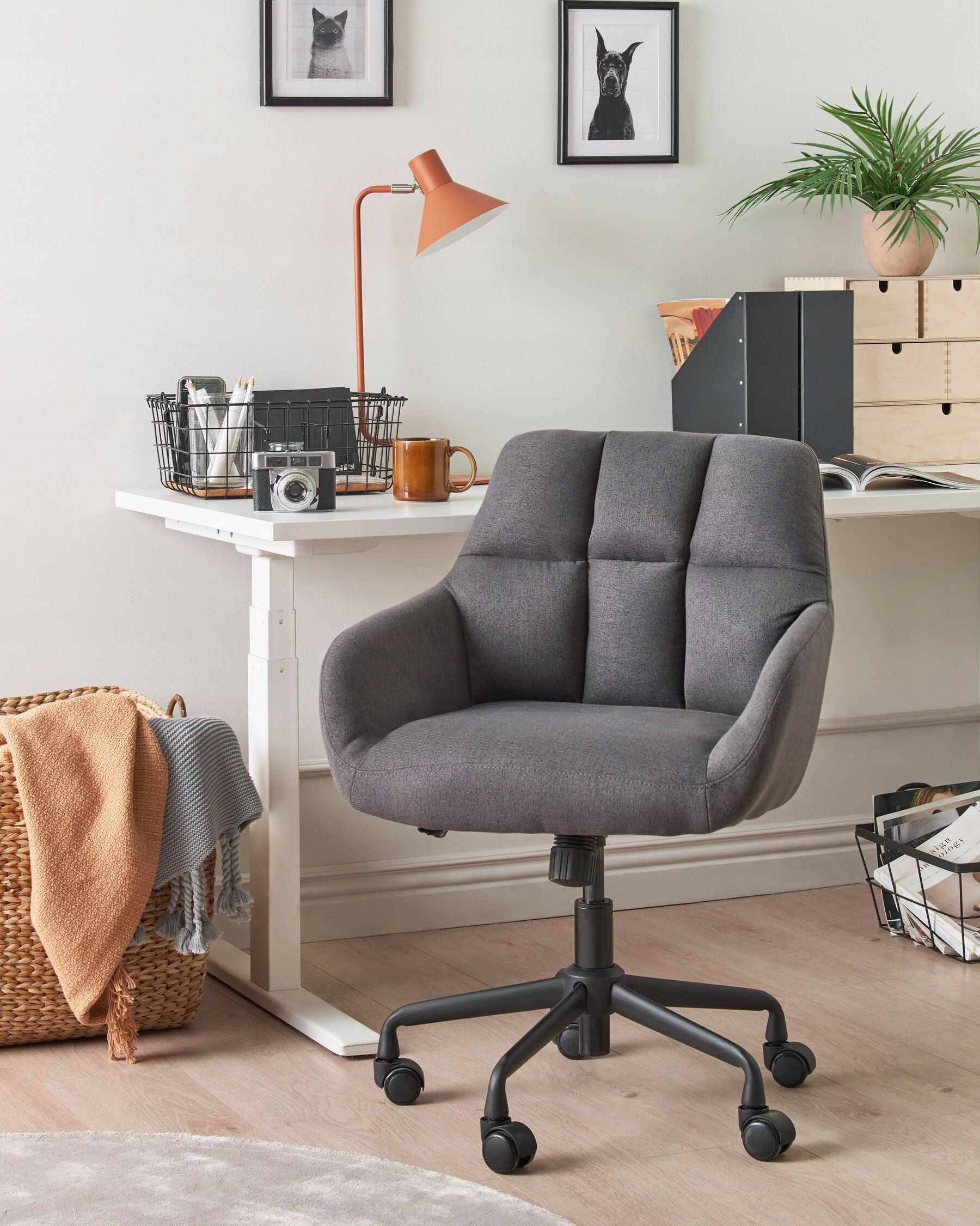 Upholstered Office Chair Metal Frame Grey Packaging status original