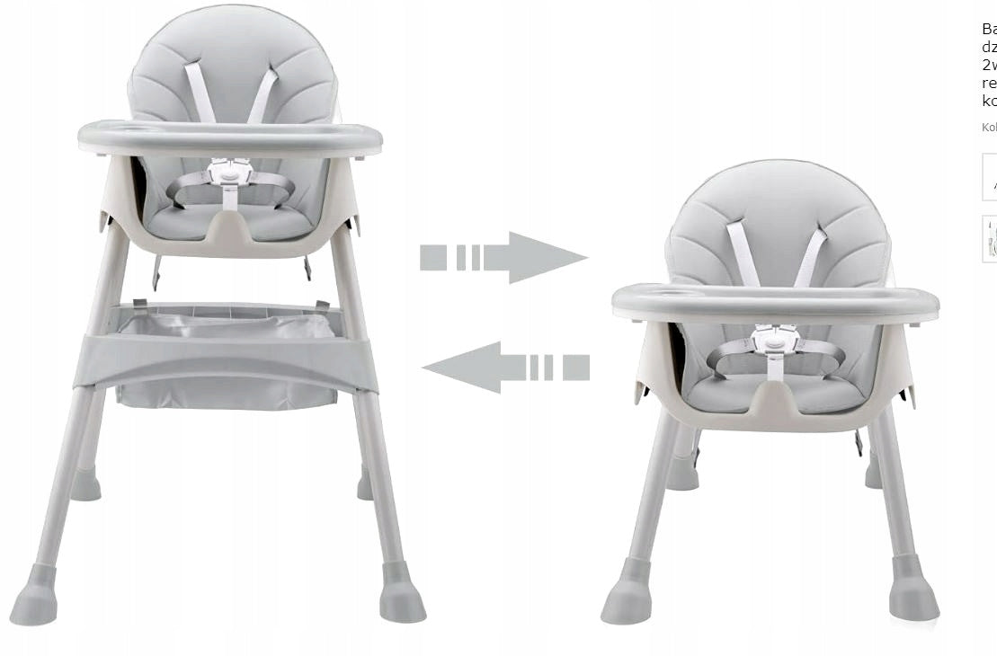 Upholstered high chair for children grey Color shades of gray and silver