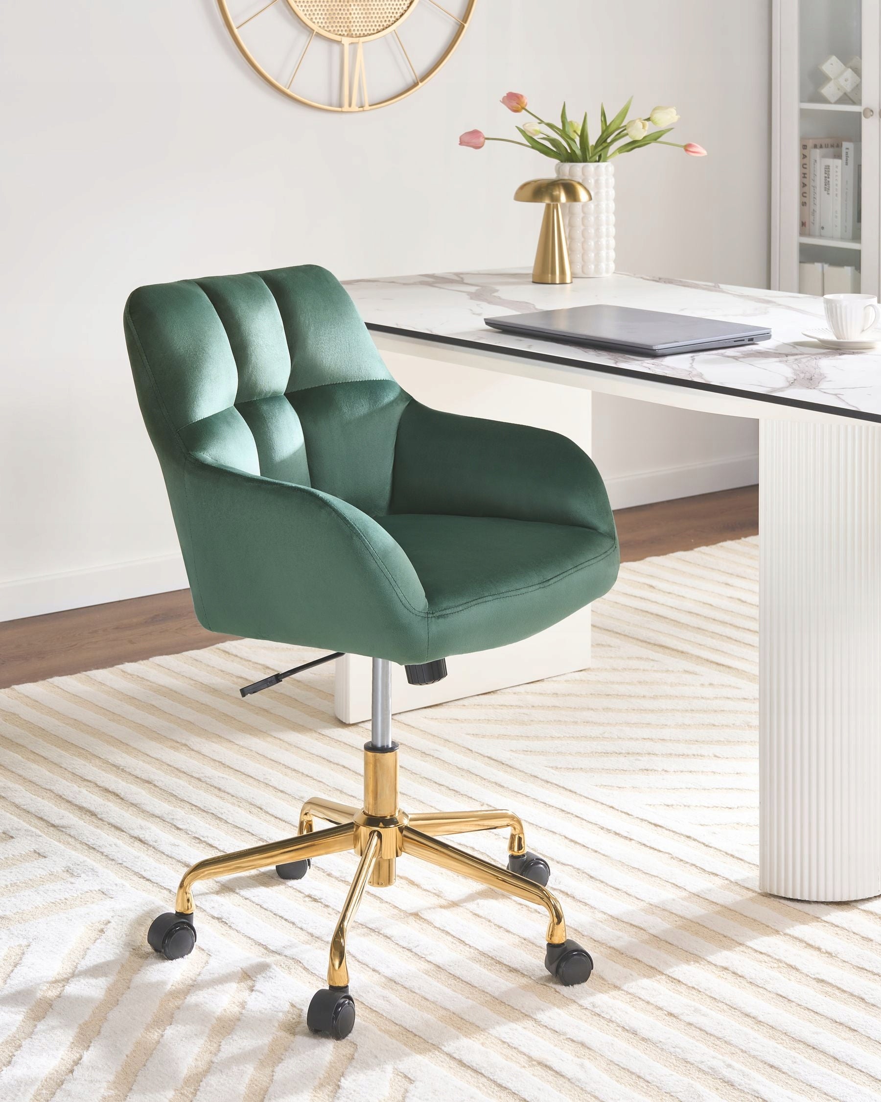Upholstered office chair dark green height adjustment Packaging status original