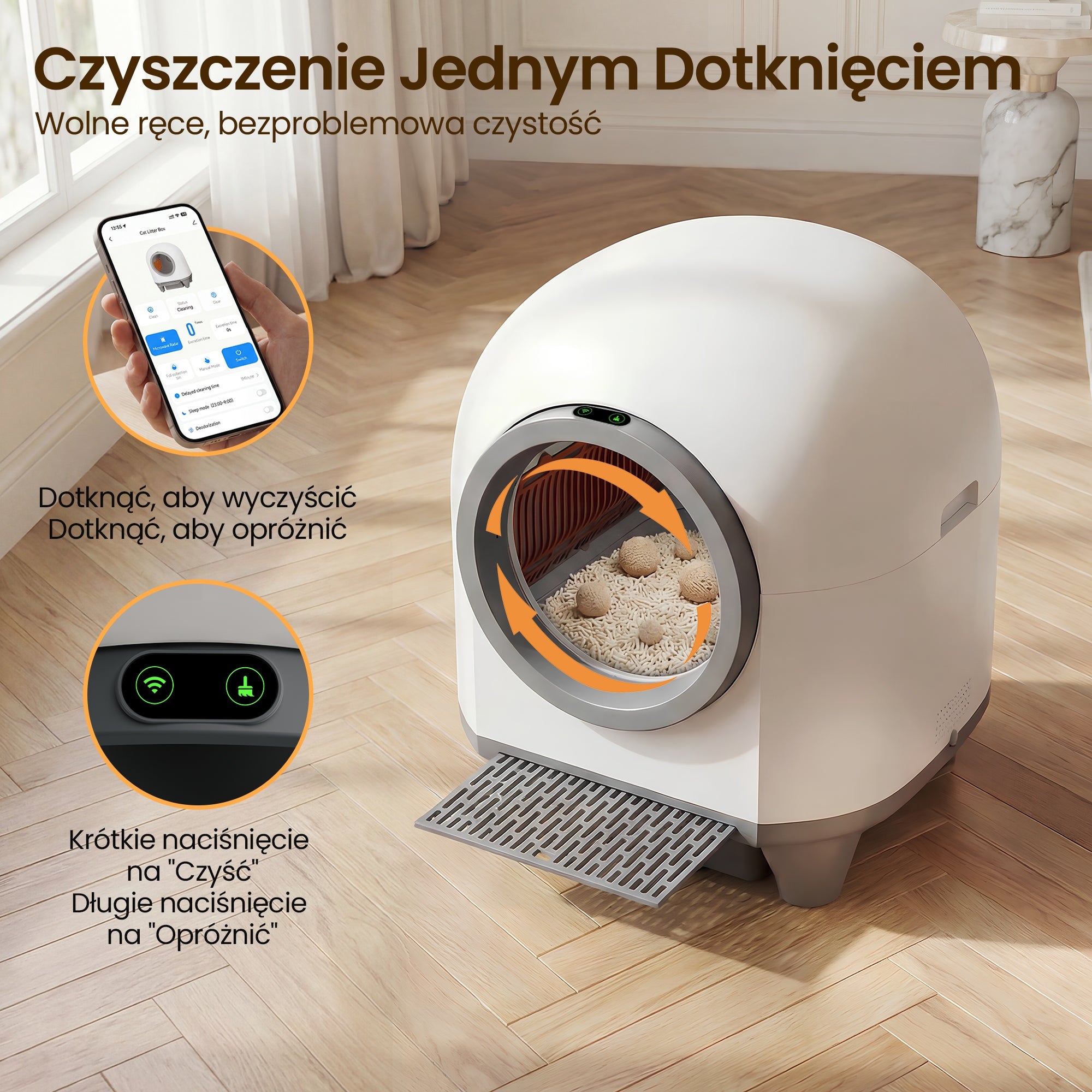 Urocza inteligentna i samoczyszcząca się kuweta dla kota wielofunkcyjna Color white