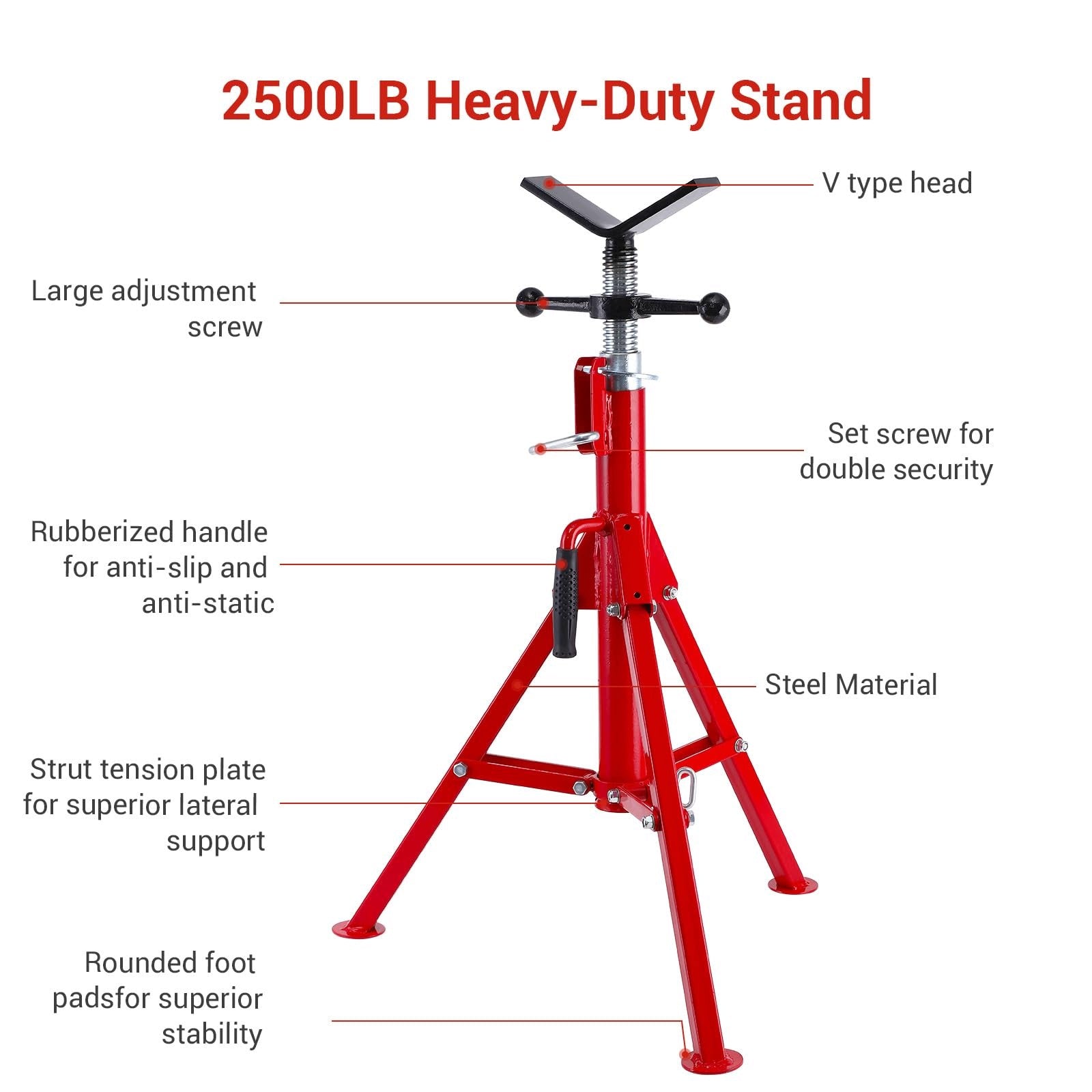 V Head Pipe Jack Stand, 1/8 in-12 in Capacity, 71- 132cm Manufacturer code JOLLYTOP-Jack