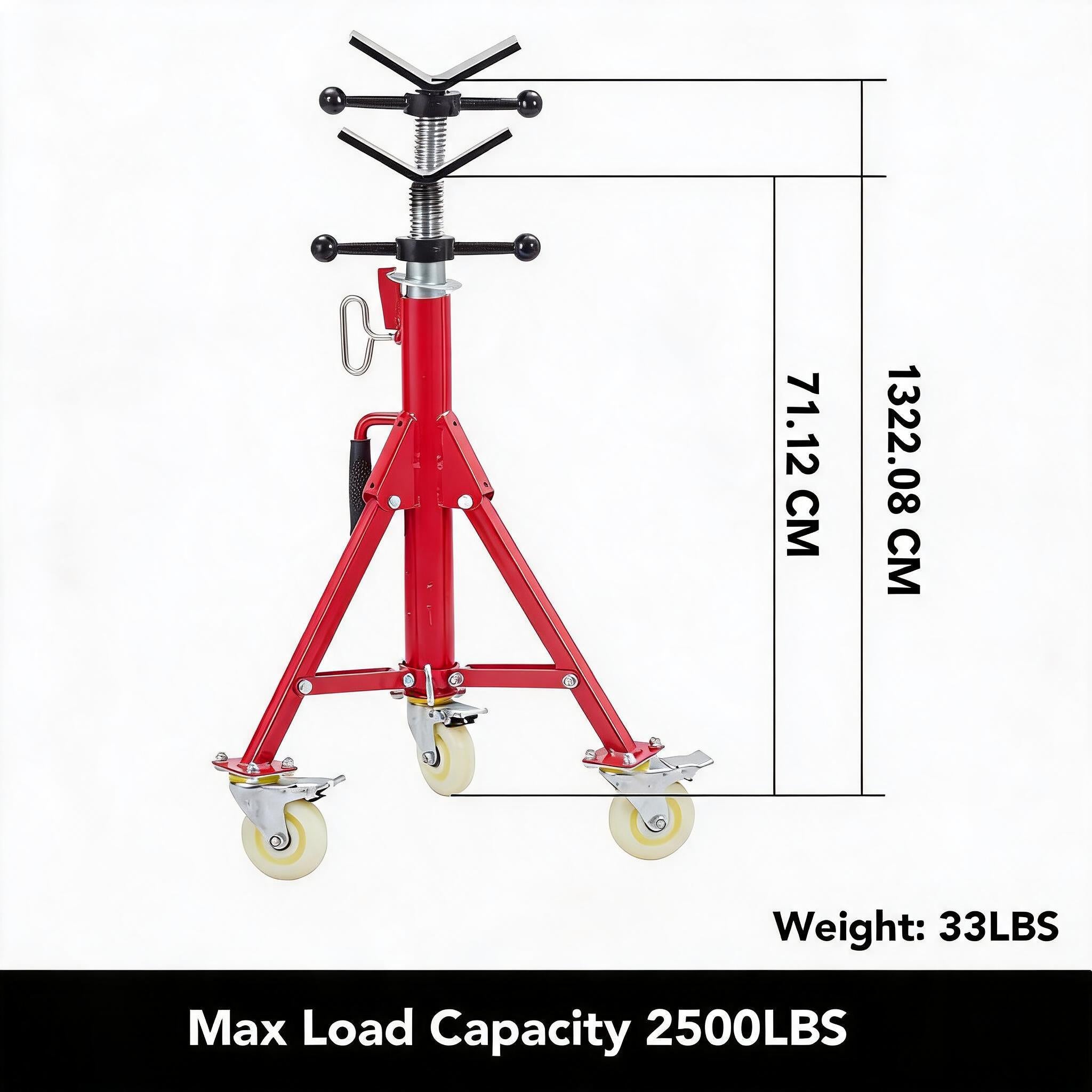 V-Head Pipe Jack Stand with Casters,1000kg Load, 71-132cm Height Manufacturer code Zhejiang Beiduozhi Wooden Toys Co.,Ltd