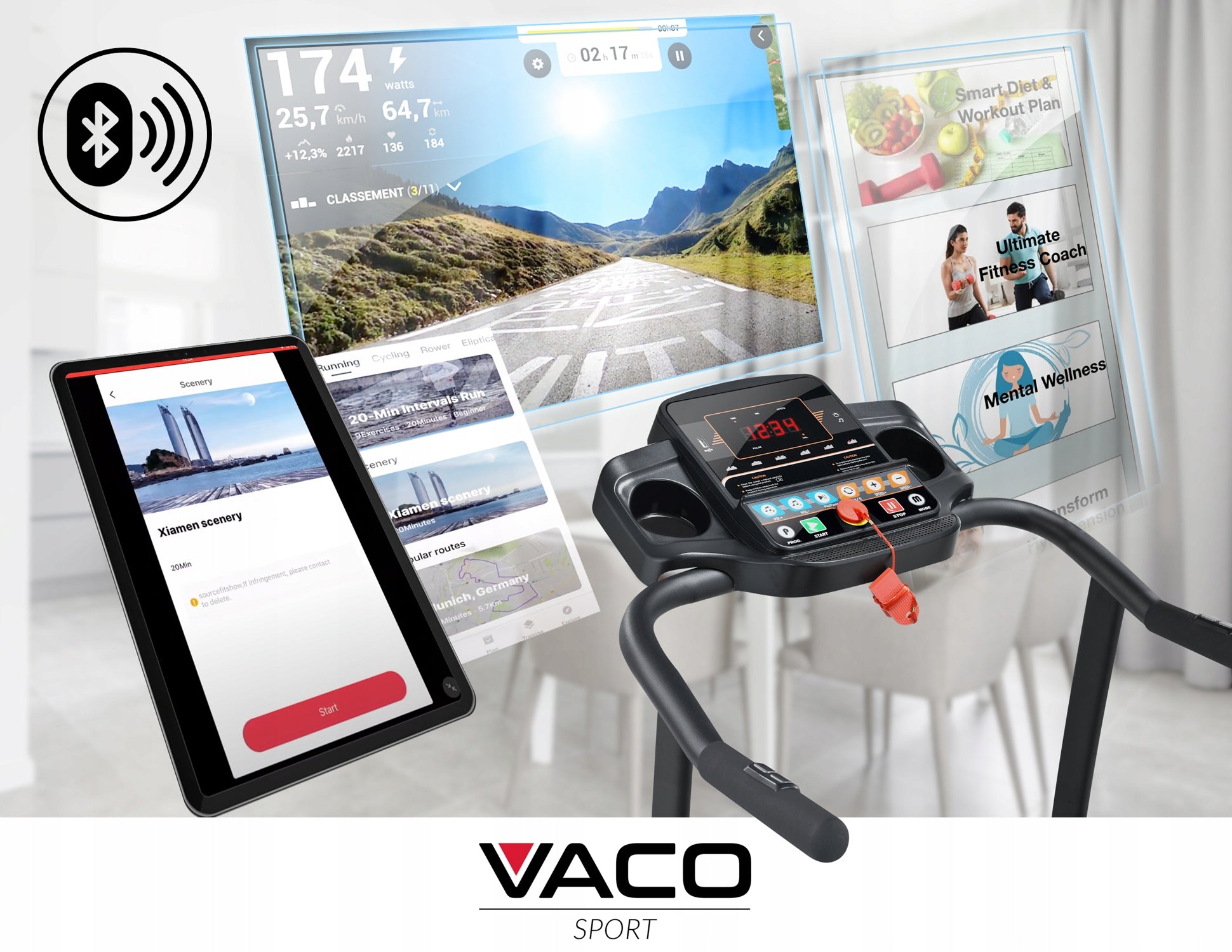 VACO Folding Electric Home Treadmill Tilt Adjustment Application Manufacturer code VMS-TM-1210-P49B