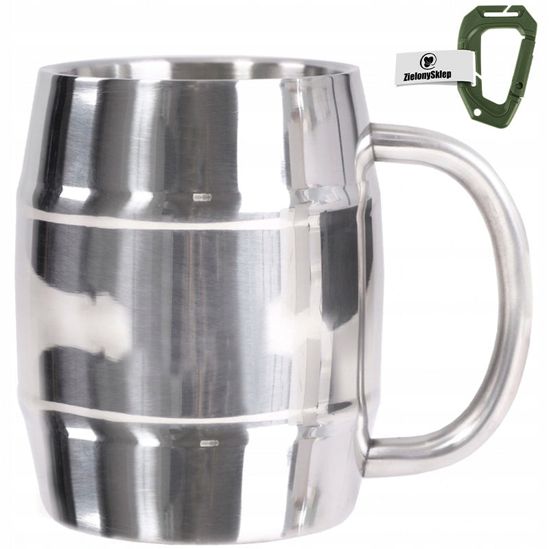 VACUUM BEER MUG MFH BARREL STAINLESS STEEL 450 ml +GR.