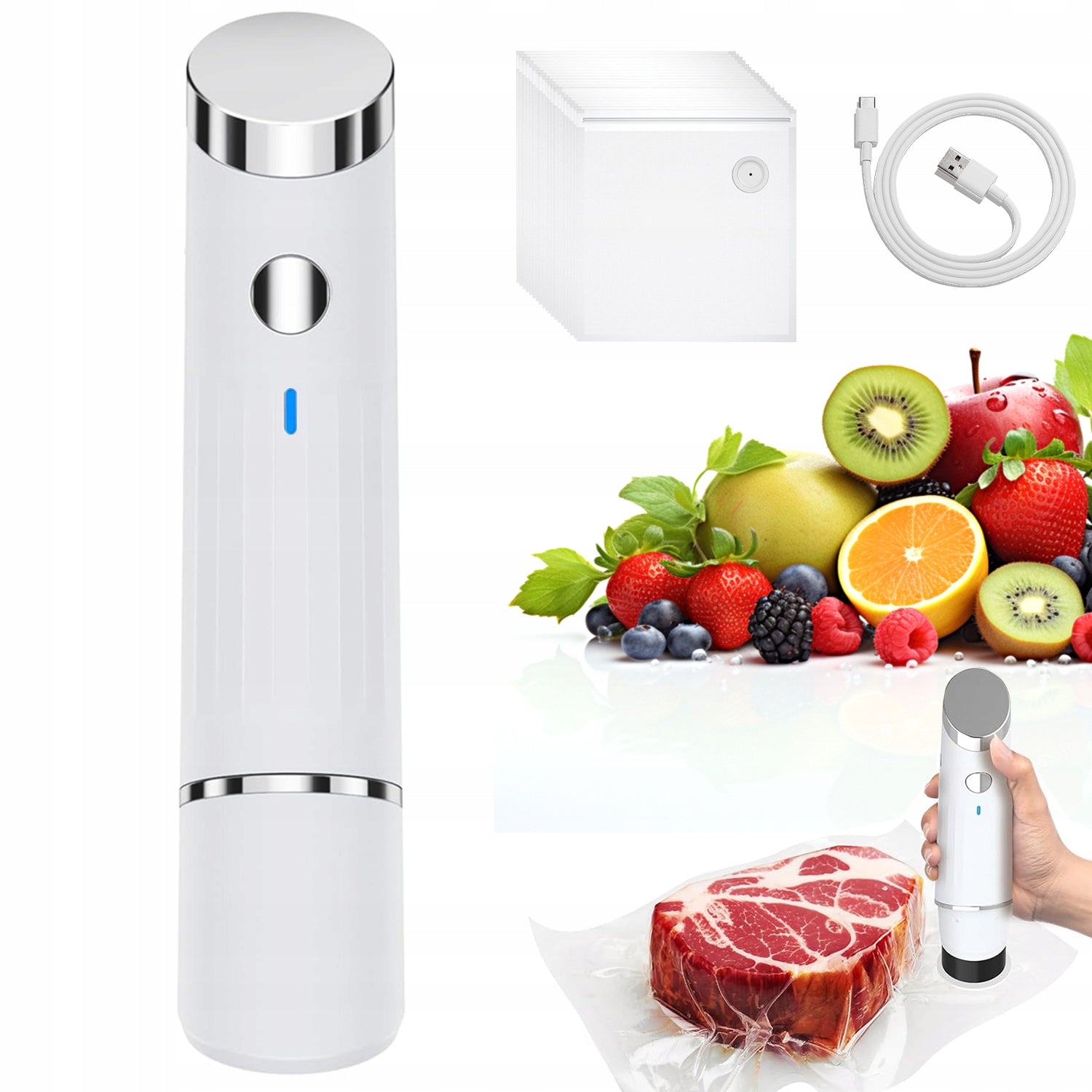 VACUUM CLEANER WITH 20 BAGS: PORTABLE COMPACT, 1 BUTTON CONTROL