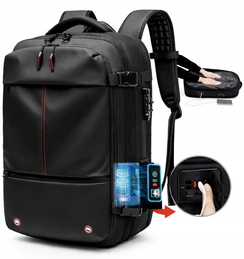 VACUUM COMPRESSION BACKPACK WITH BUILT-IN PUMP, LEATHER, ANTI-THEFT