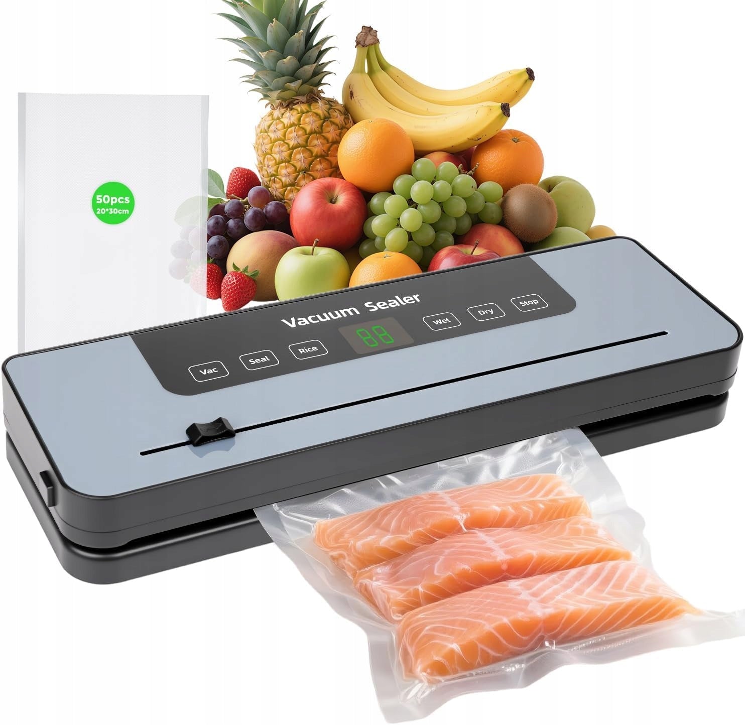 VACUUM PACKAGING MACHINE FILM SEALER 50 BAGS LED CUTTER