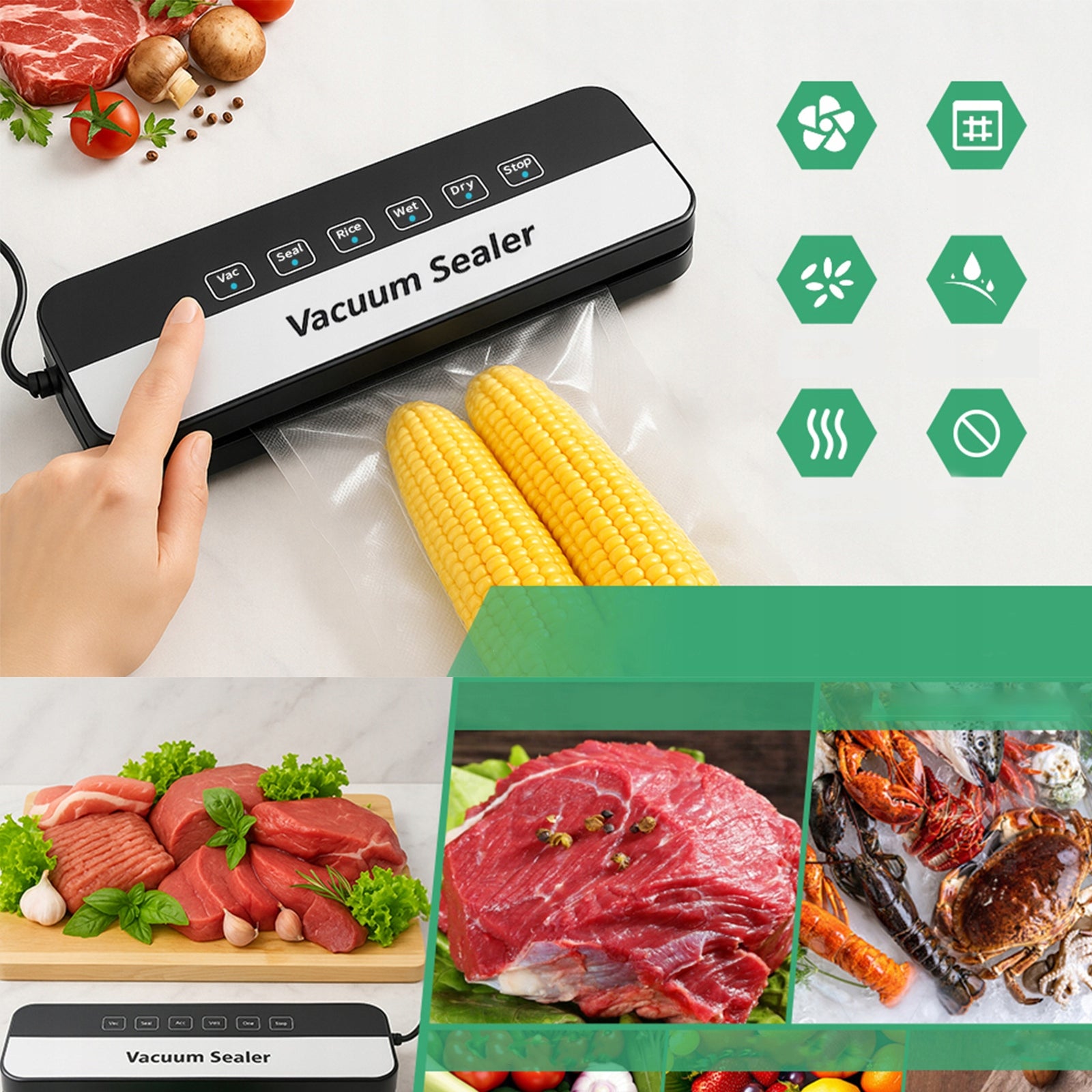 VACUUM PACKING MACHINE FOOD SEALING MACHINE FOIL 10 BAG EFFICIENT ELLECTRIC Packaging status original