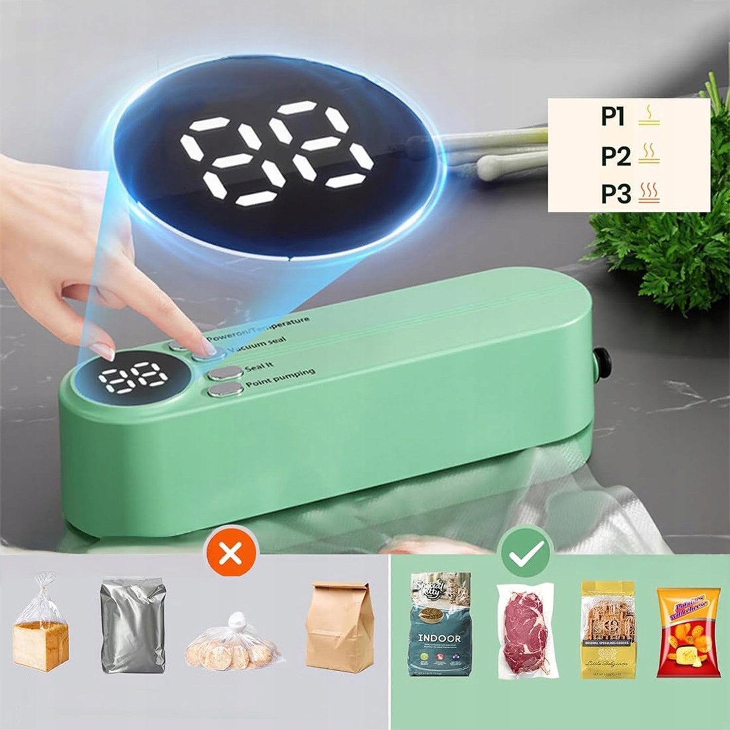 VACUUM WELDING MACHINE AUTOMATIC KITCHEN SET LED INDICATOR + 5 BAGS Packaging status original