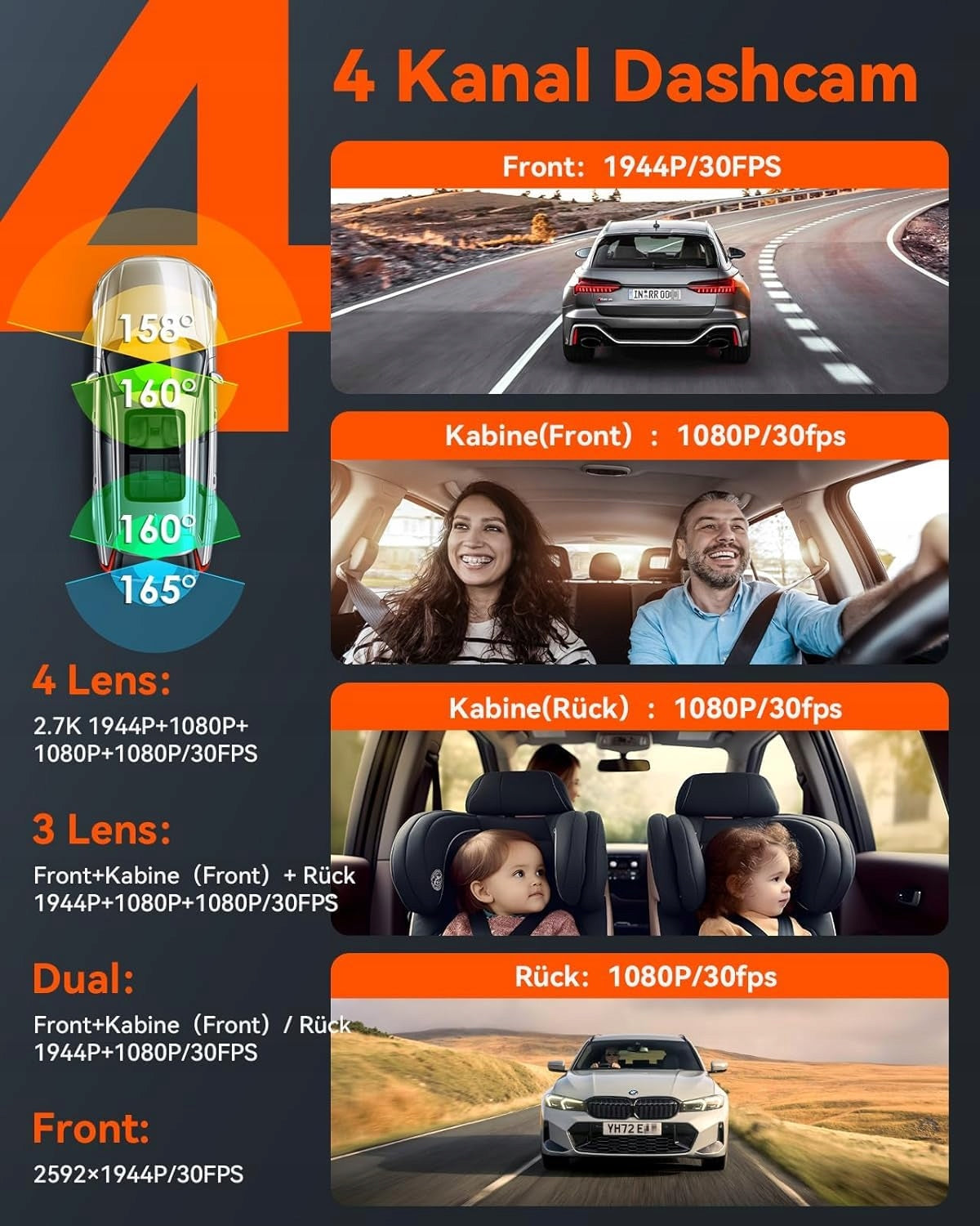 VANTRUE N5 Car Camera 4 Channels 2.7K WiFi GPS Night Mode 1944P Packaging status original
