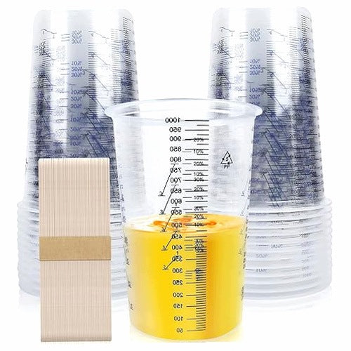 VARNISH MIXING CUP 1000 ML SET OF 20 PIECES PLASTIC STICKS
