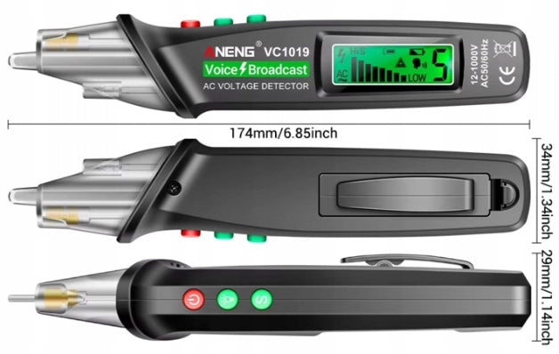 VC1019 Voltage Tester with Sound and Light Alarm 12-1000V NCV Aneng Manufacturer code Bezkontaktowy woltomierz AC Aneng VC1019