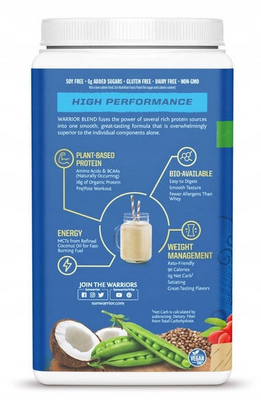 VEGAN PROTEIN SUNWARRIOR 750g WARRIOR BLEND COFFEE PEAS GOJI HEMP Expiration date at least six months from the date of purchase