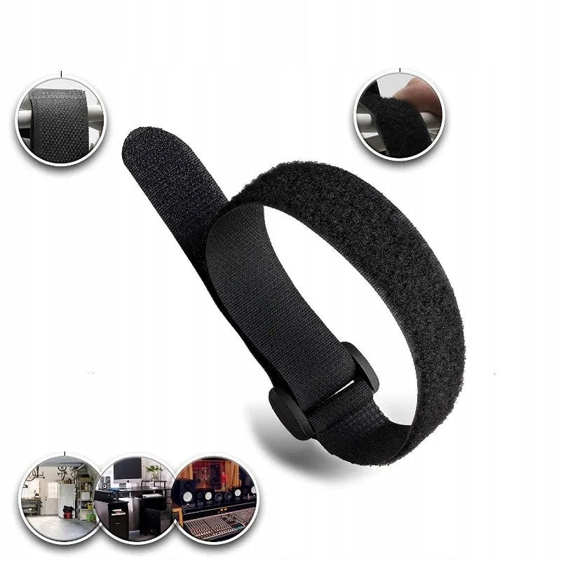 VELCRO BAND CABLE ORGANIZER GROMMET EYE STRONG TAPE 40 CM 2CM 10 PCS Model Rzep do kabli typ 8 czarny