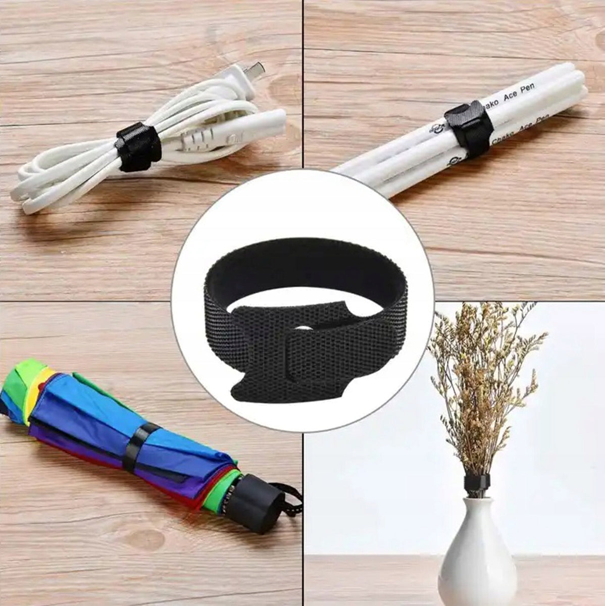VELCRO BAND FOR FASTENING WIRE CABLES REUSABLE 50 PIECES 15 cm Color black