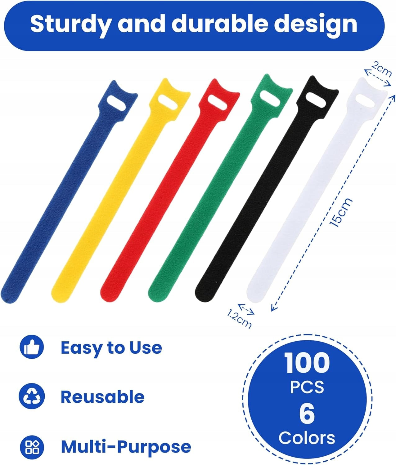 VELCRO BANDS FOR CABLES 100 PCS COLORFUL MULTIPLE ORGANIZER Packaging status original
