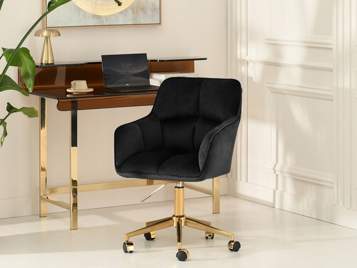 VELOUR BLACK SWIVEL CHAIR WITH ARMRESTS ISLA GOLD BASE Manufacturer code 5907698680550
