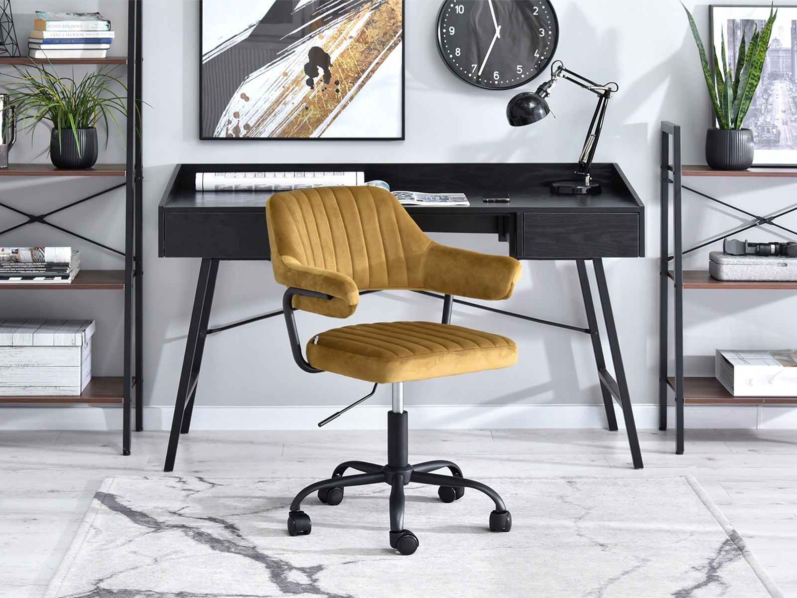 VELVET ARMCHAIR FOR ROOM WITH ADJUSTABLE MERLIN GOLD ON BLACK MAT BASE Brand Mebel-Partner