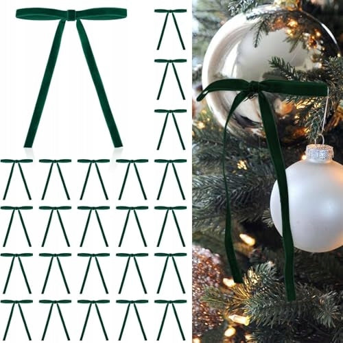 VELVET RIBBONS DARK GREEN DECORATIVE FOR ORNAMENT GIFTS 36 PCS. Brand no brand