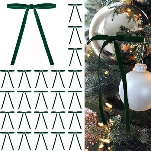 VELVET RIBBONS DARK GREEN DECORATIVE FOR ORNAMENT GIFTS 36 PCS.