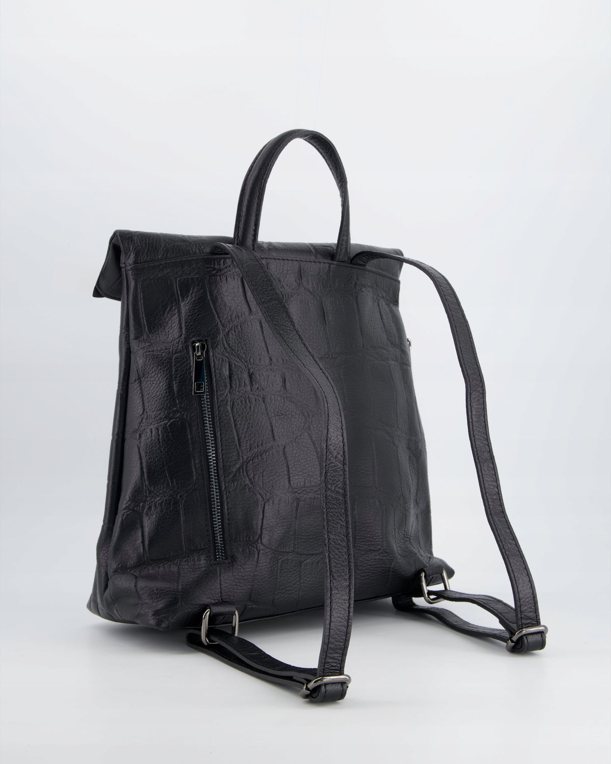 VENEZIA WOMEN'S LEATHER BACKPACK BLACK WITH DECORATIVE EMBOSSING Brand VENEZIA