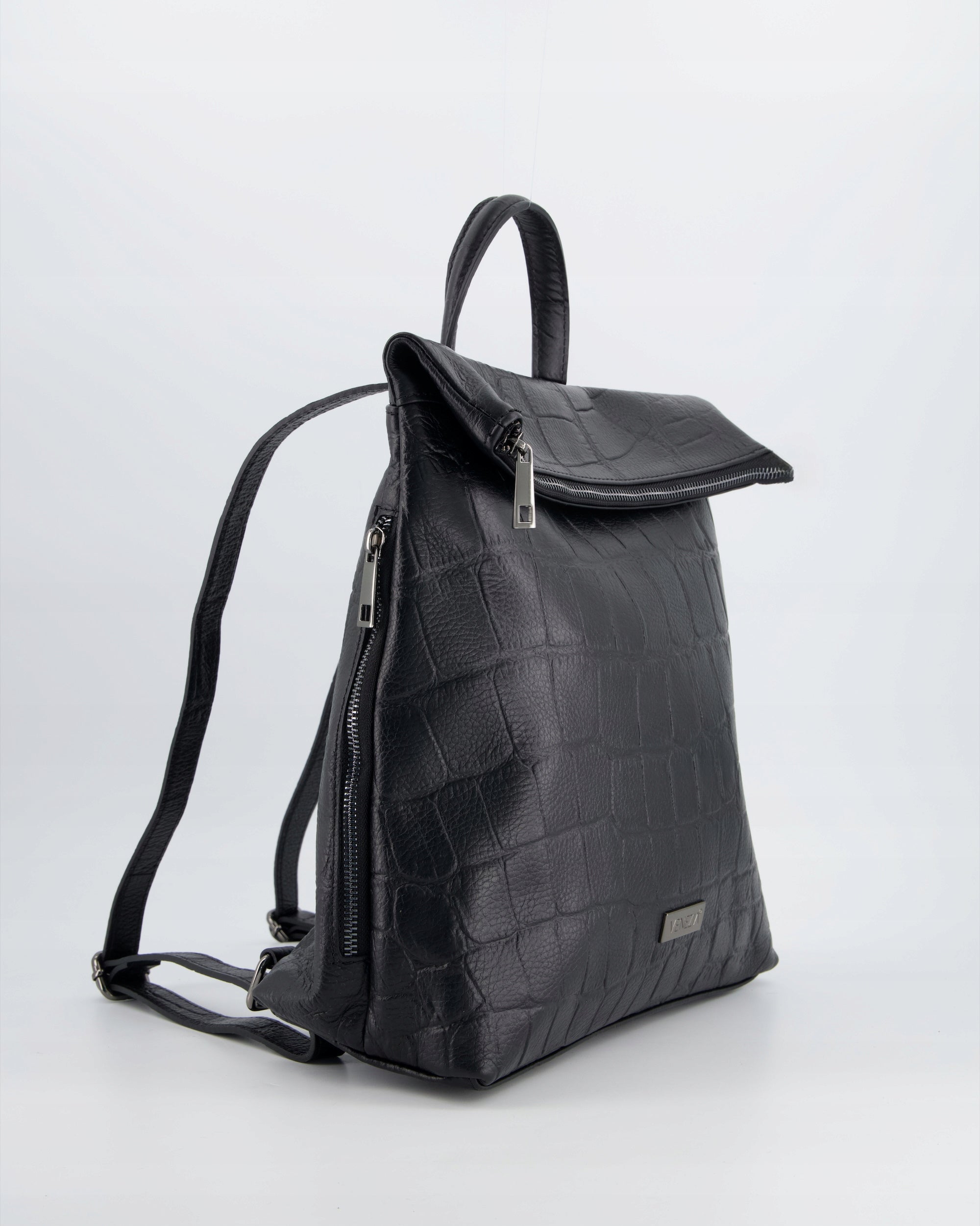 VENEZIA WOMEN'S LEATHER BACKPACK BLACK WITH DECORATIVE EMBOSSING Packaging status original