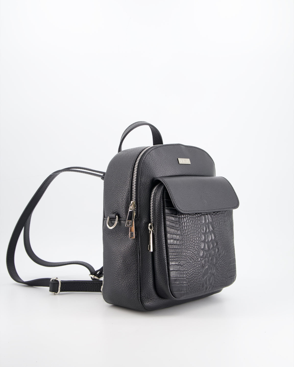 VENEZIA WOMEN'S LEATHER BLACK BACKPACK WITH SILVER DETAILS Packaging status original