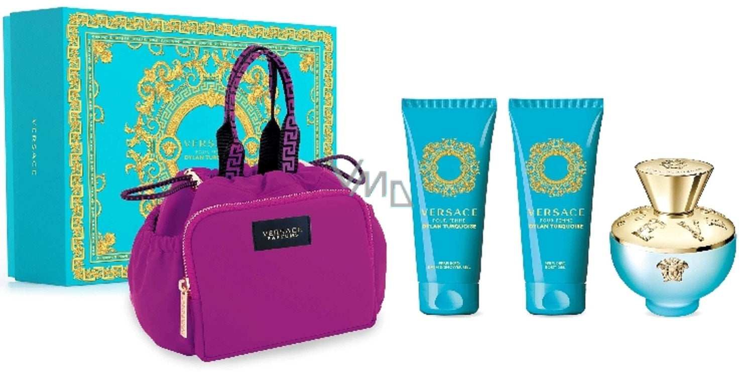 VERSACE Dylan Turquise Set for Women edt 100ml 4 Pieces Cosmetic Bag