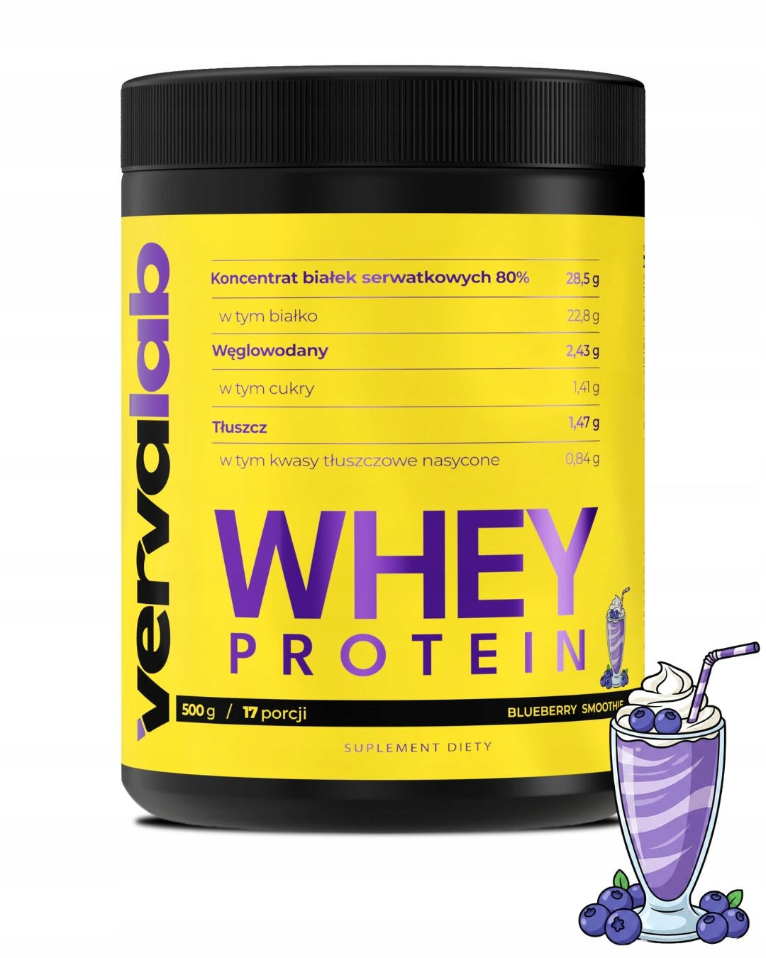 VERVALAB WHEY PROTEIN BLUEBERRY SMOOTHIE 500 G WPC BLUEBERRY